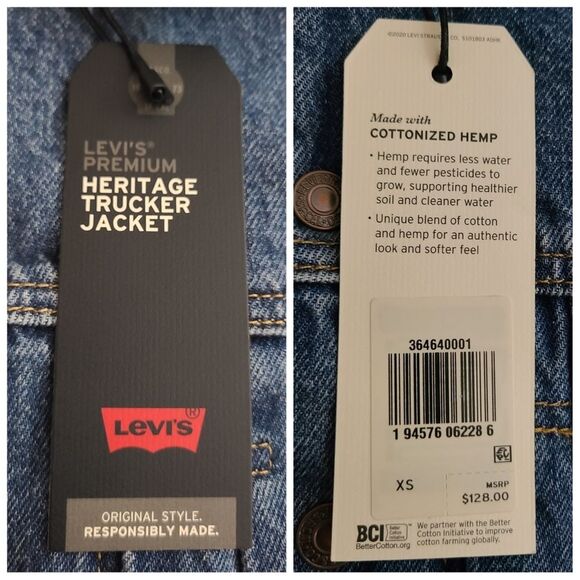 NWT|Levi's Heritage Faux Fur Sherpa Hemp Denim Trucker Jacket, XS - Picture 11 of 12